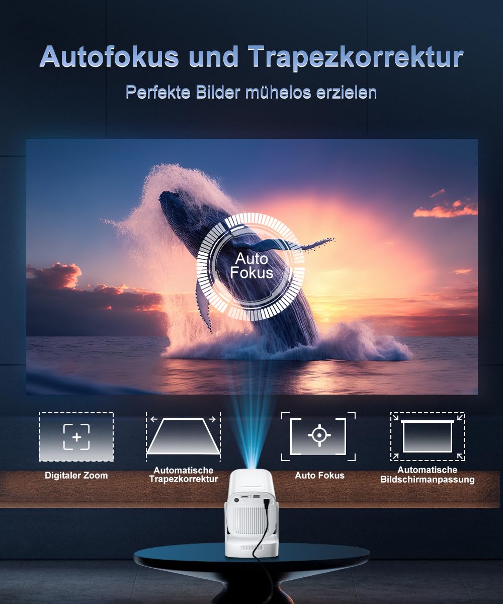 HY260pro 4K Smart Beamer,Mini proiettore con WiFi 6 Bluetooth 5.4 1080p Full HD proiettore portatile con Android 14.0,rotazione di 270°,Home Cinema Proyector per camera da letto all'aperto