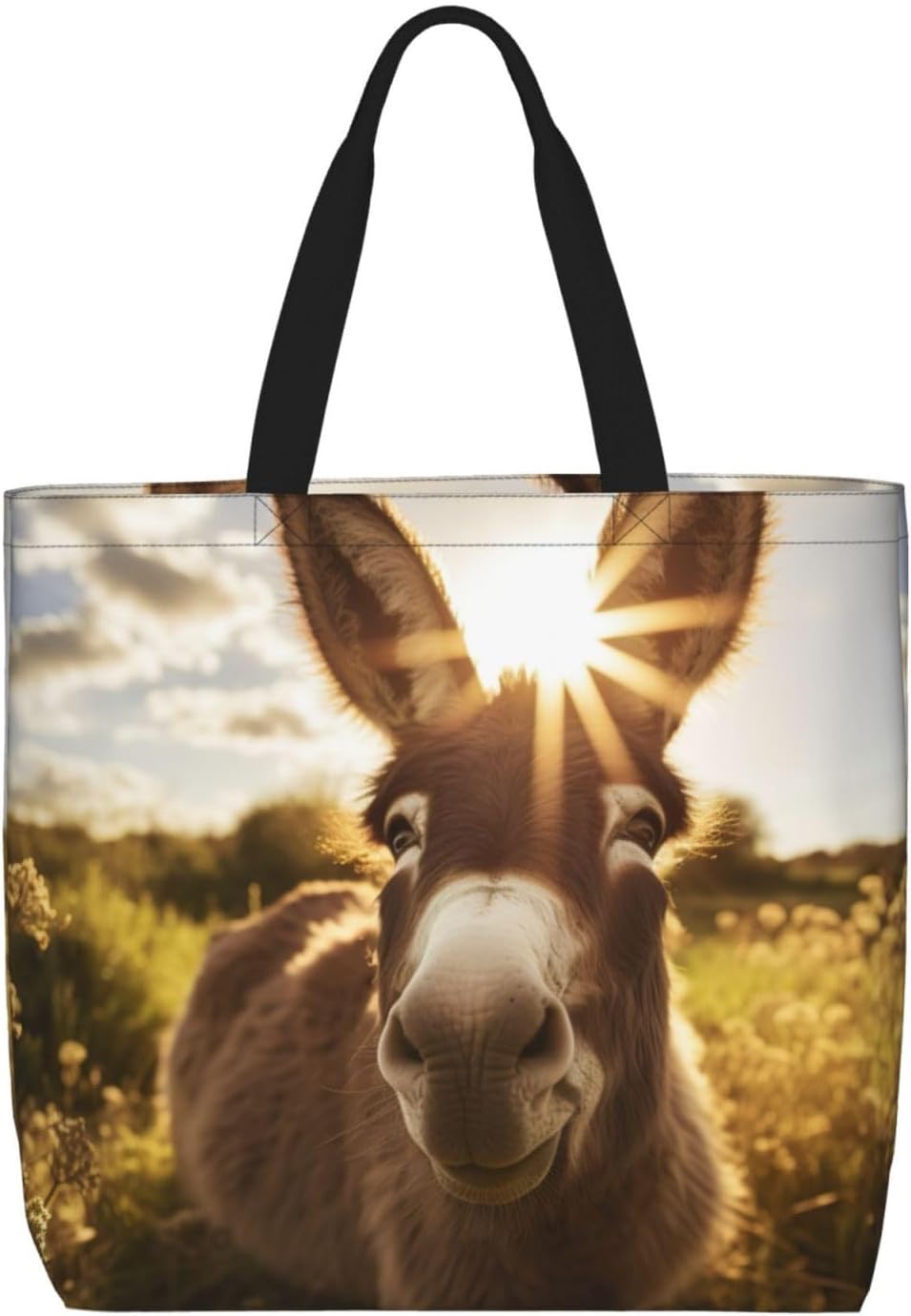 Cute Donkey Print Eco-Friendly Tote Lightweight Grocery Bag Daily Commuting Travel Beach Gym Use