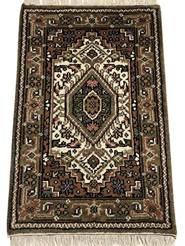 WAWA TEPPICHE Orientteppich Bidjar Handgeknüpft Beige Cream Teppich~ 100% Wolle (60 x 90 cm)