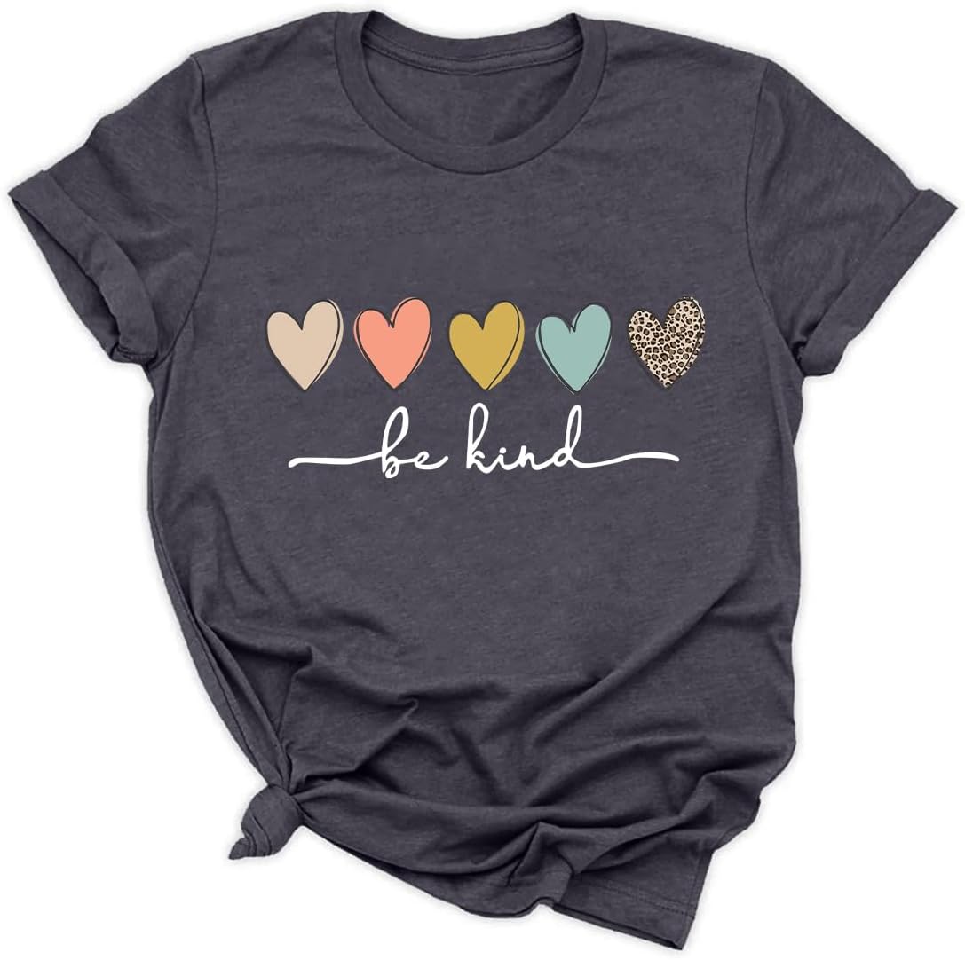 Be Kind Shirt Women Heart Print Vintage Graphic Tee Inspirational Teacher Tops Short Sleeve - Image 3