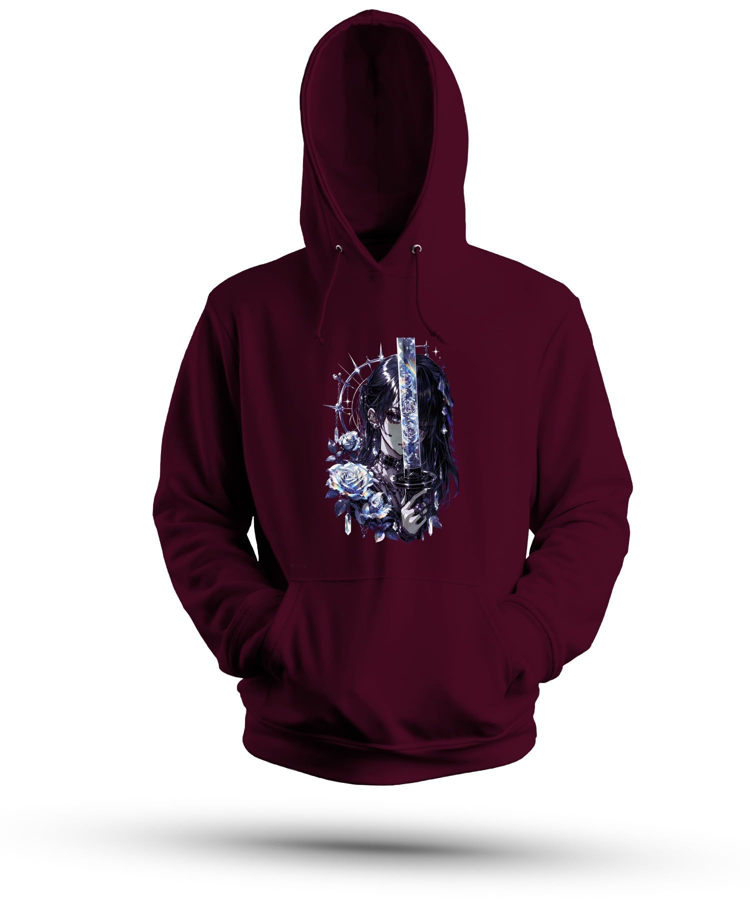 Anime Dziewczęca Katana Japonia Y2K bluza z kapturem | Manga Otaku Diamentowa Fantazja E-Girl Prezent Cosplay Sztuka Tęcza Błyszczący Kamień szlachetny