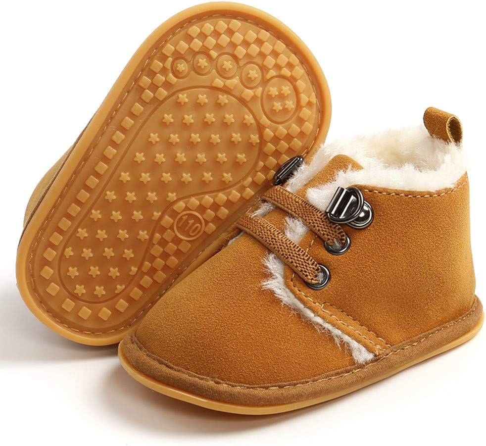 TimategoNewborn Baby Boys Girls Cozy Fleece Booties with Grippers Stay On Slipper Socks Infant Toddler Crib Winter Shoes for Boys Girls