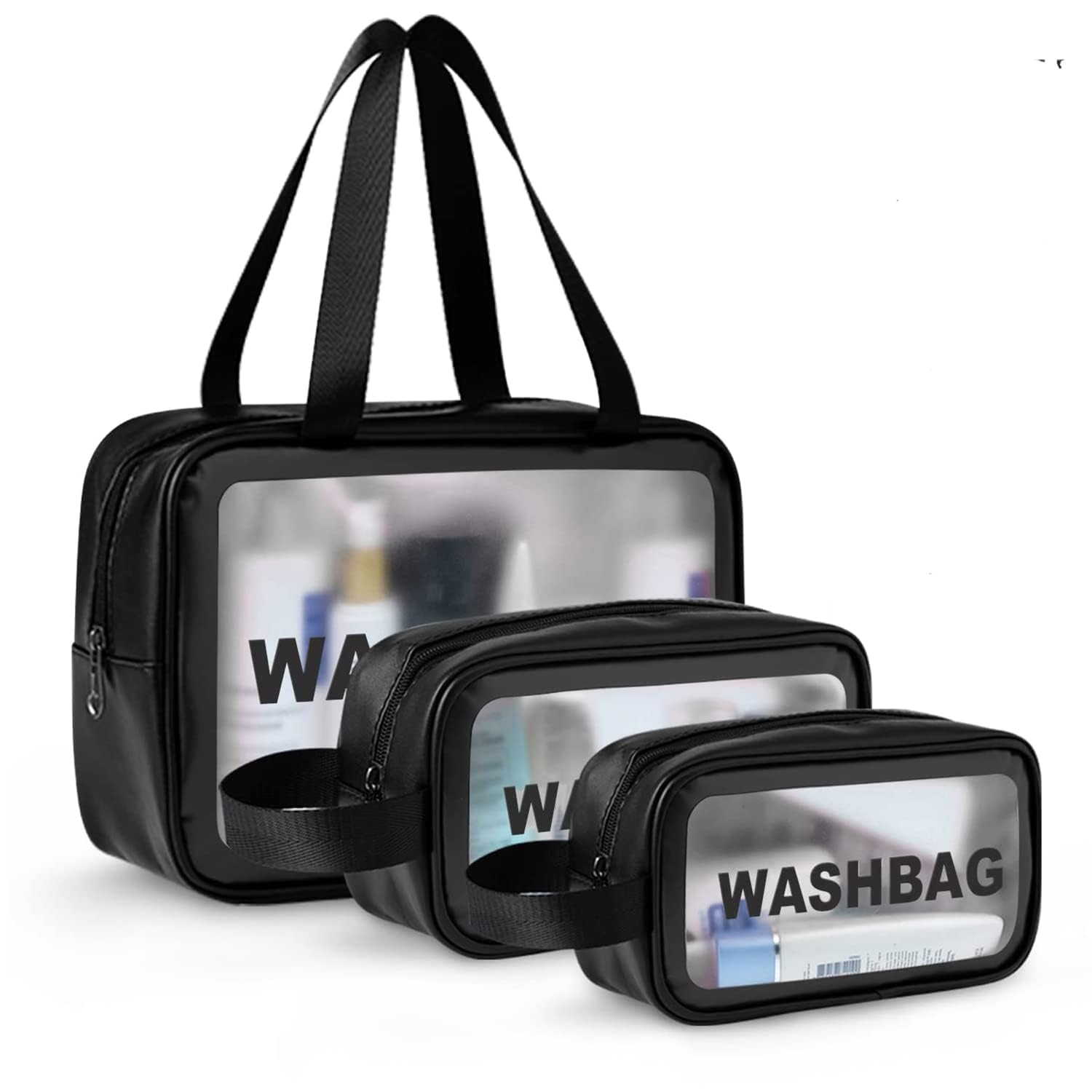(HAPPY BORN) 3 PCS Wash Bag SetTransparent Waterproof Cosmetic Makeup Pouch for Travel, Toiletries, and Grooming Kit Portable Zipper Organizer Case for Household Essentials