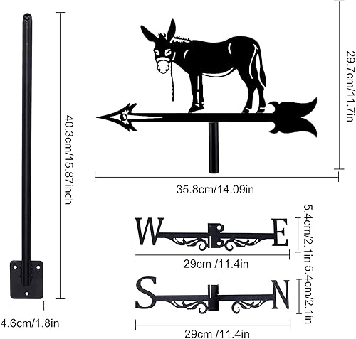 Miniatura 3 de Exquisito adorno de metal para veleta meteorológica, estilo europeo, burro forjado, veleta de hierro, decoración de techo, kit indicador de
