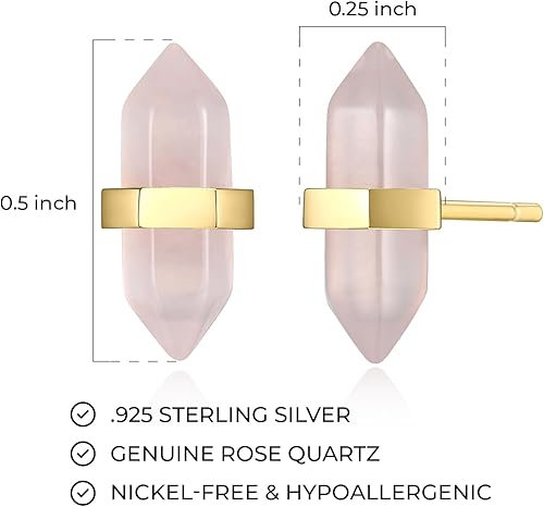 Miniatura 3 de MORGAN & PAIGE Aretes de cuarzo de cristal curativo para mujer, chapados en oro amarillo de 18 quilates, punta de chakra, piedra de puntos