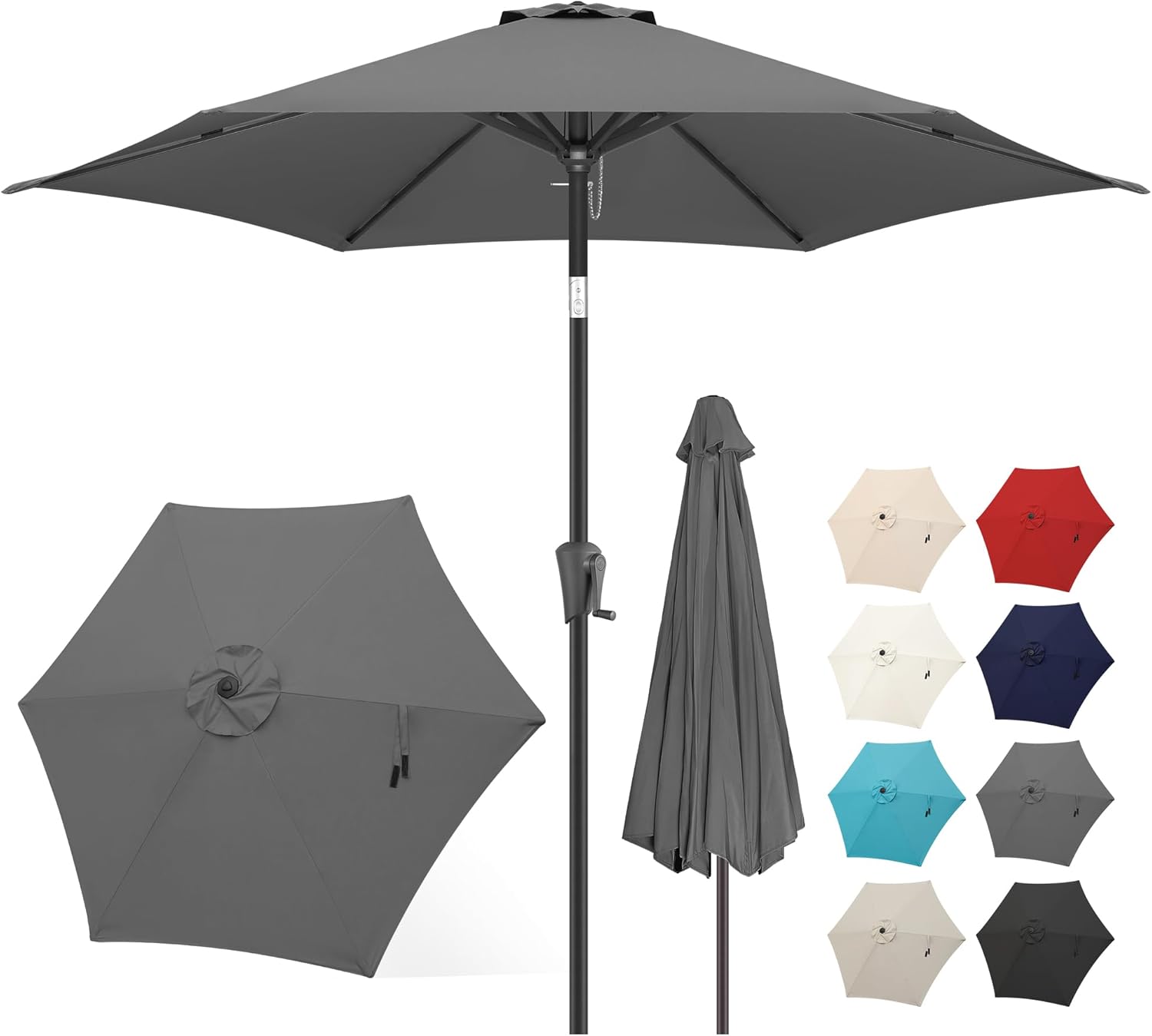 FLAME&SHADE 7.5ft Patio Umbrella - Outdoor Umbrella with Push Button Tilt and Crank for UV Protection, Table Market Umbrella for Garden, Deck, Backyard, Pool and Beach(Anthracite)