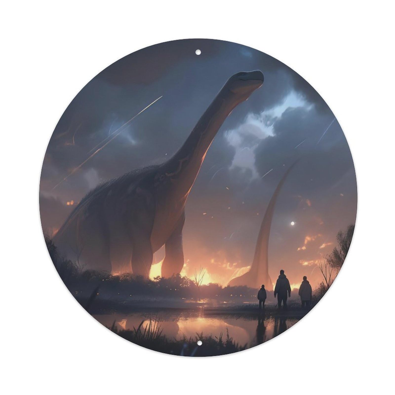 Dinosaur Poster Diplodocus Prehistoric Dinosaurs Vintage Metal Tin Sign Plaque Wall Decor for Cafe, Club, Garden Round Metal Poster 8x8Inch