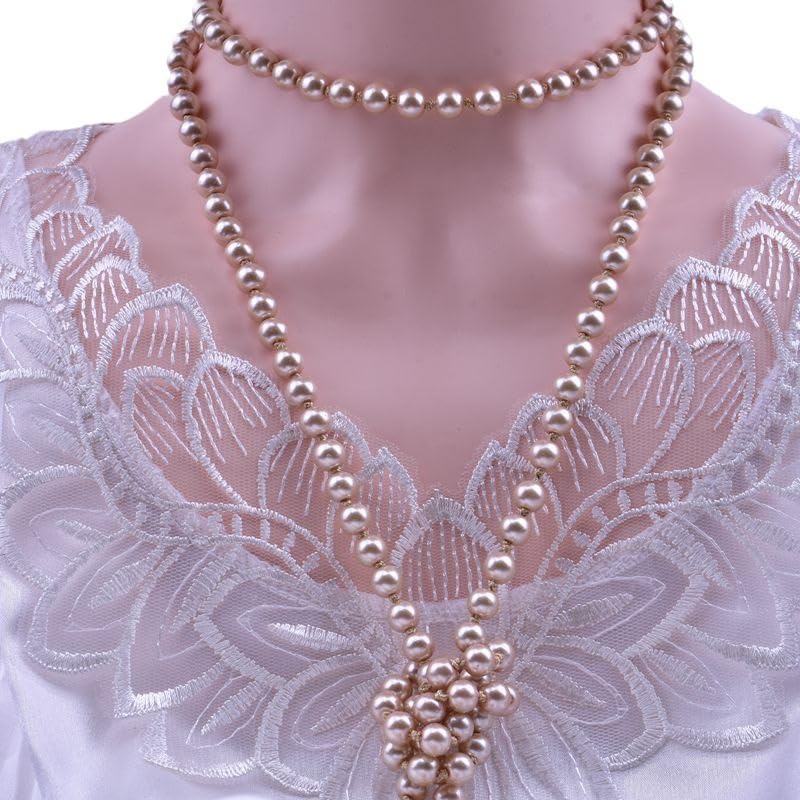 Retro Vintage Pearls Necklace - Long Layered Imitation Pearls Strand Costume Jewelry for Women & Girls3