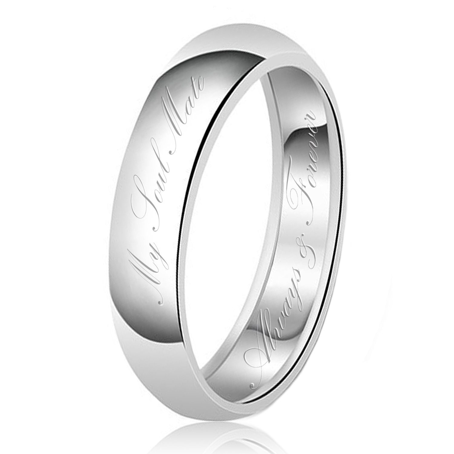 Tioneer Sterling Silver Ring, Wedding Band for Men and Women, My Soul Mate Always & Forever Pre-Engraved Dome, 3mm - 8mm Width, Size 4-13