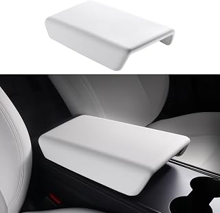 BASENOR Tesla Model 3 Model Y Center Console Cover TPE Armrest Cover Non-Slip Protector Armrest 2016-2023 Tesla Interior Accessories White