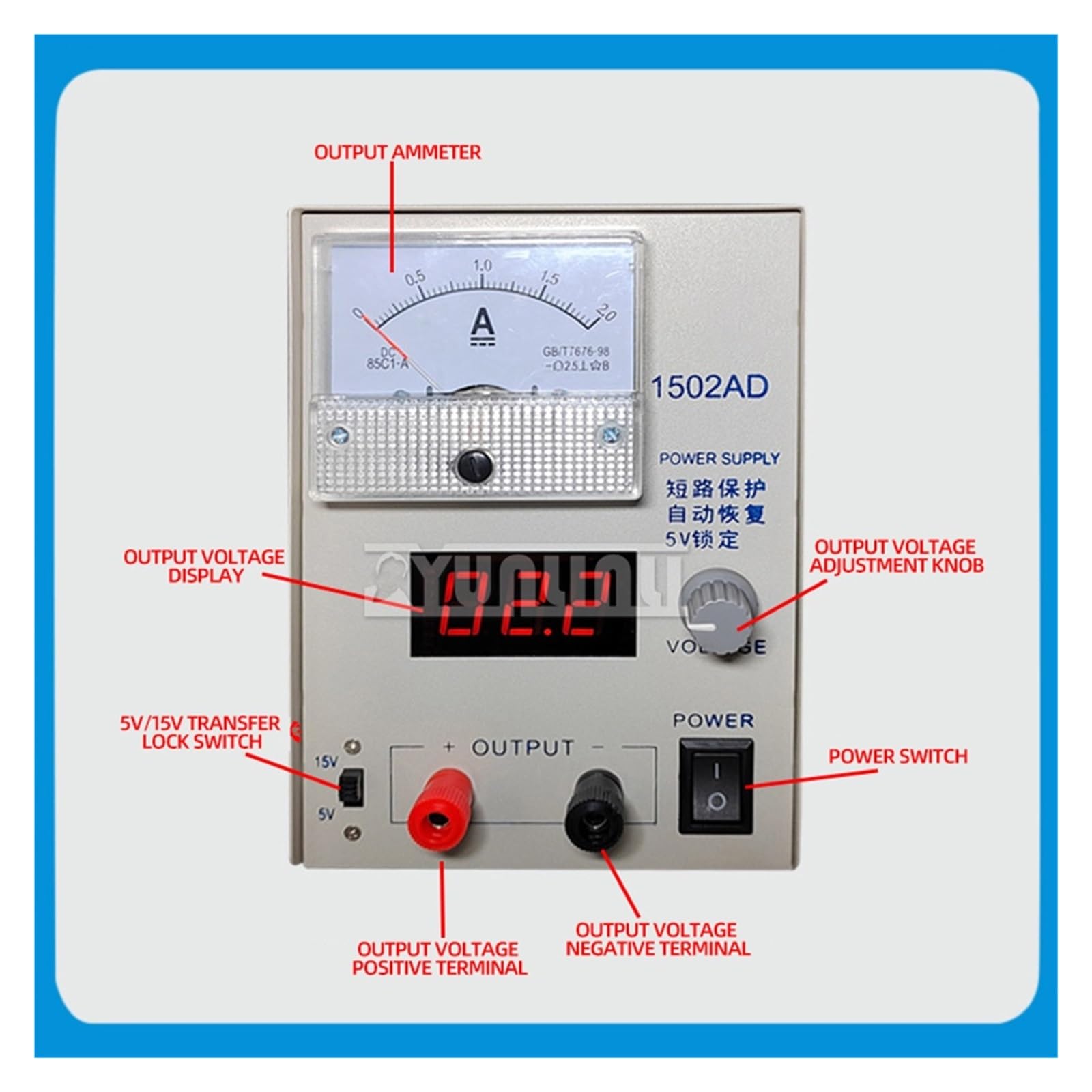 Regulowany zasilacz laboratoryjny DC 15 V 2 A Regulowany stabilizator napięcia 15 V 2 A Zasilacz impulsowy Do samodzielnego montażu
