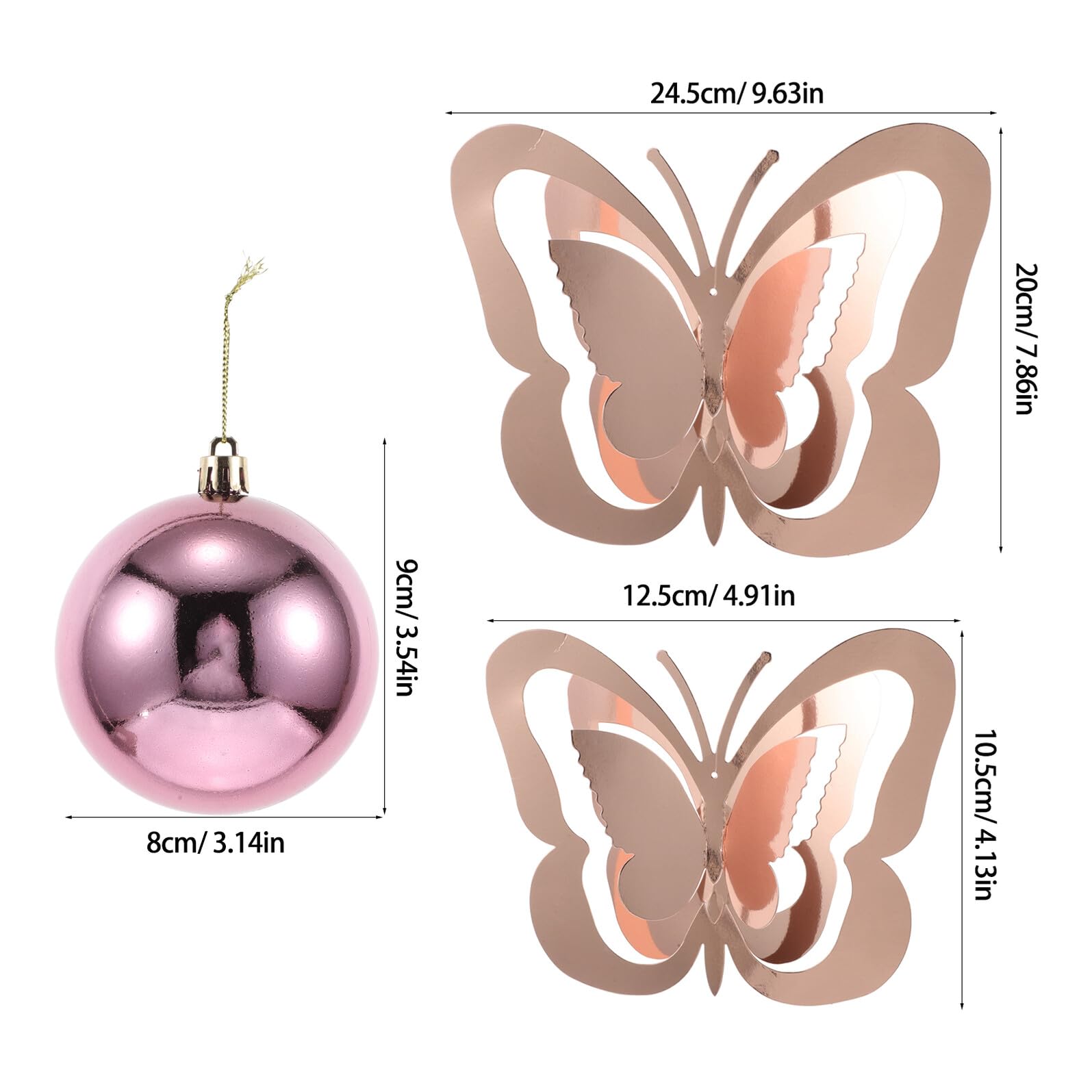 SHINEOFI Set 17 Pezzi Decorazioni Farfalle Pendenti Primaverili Palline Lucide Rosa Oro, Ghirlande Farfalle da Appendere al Soffitto per Atmosfera Romantica Festa degli Innamorati