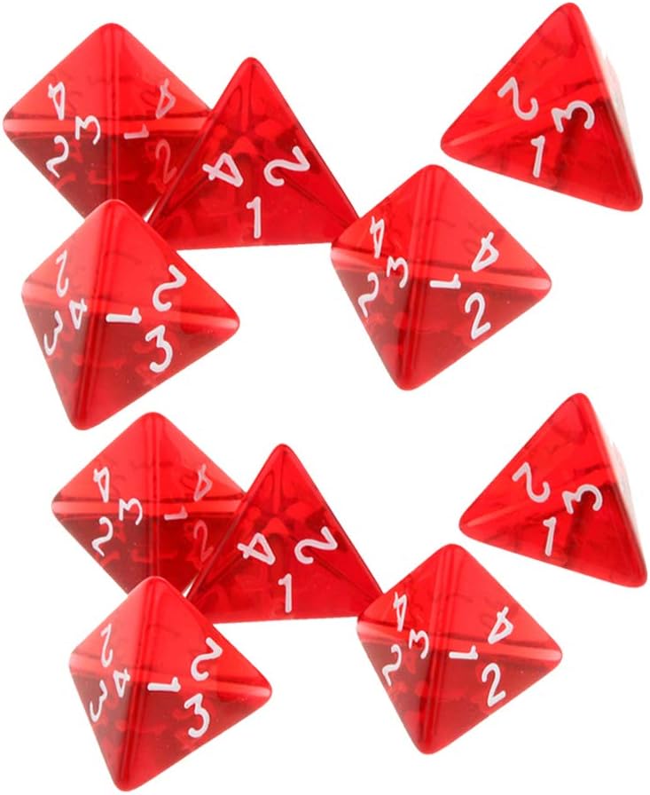 10PCS Polyhedral Dice 20mm D4 for Dungeons and Dragons DND RPG MTG Dice Table Games Transparent Red with Black Bag