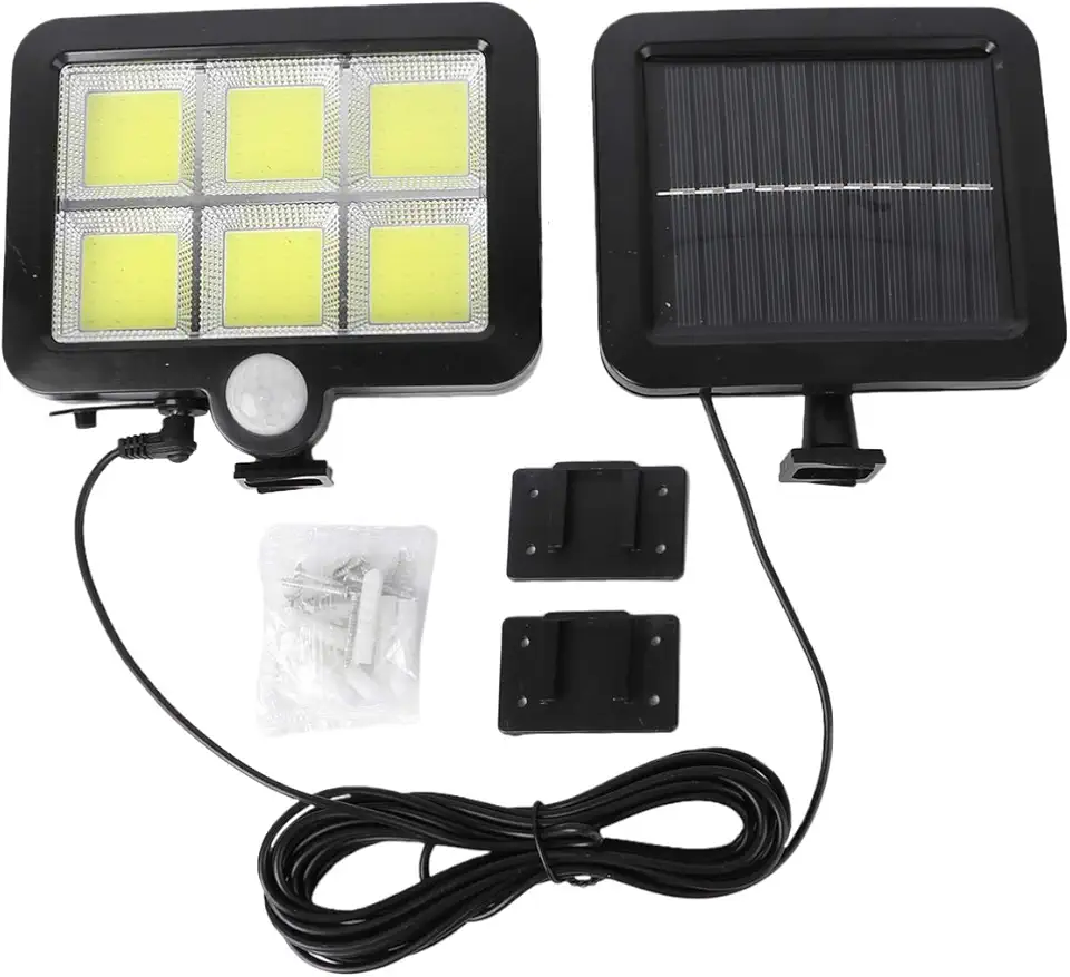 Luz solar com sensor de movimento à prova d'água com 120 LEDs ideal para ambientes externos como quintal varanda pátio jardim e caminhos com cabo extensão de 5 metros para maior alcance