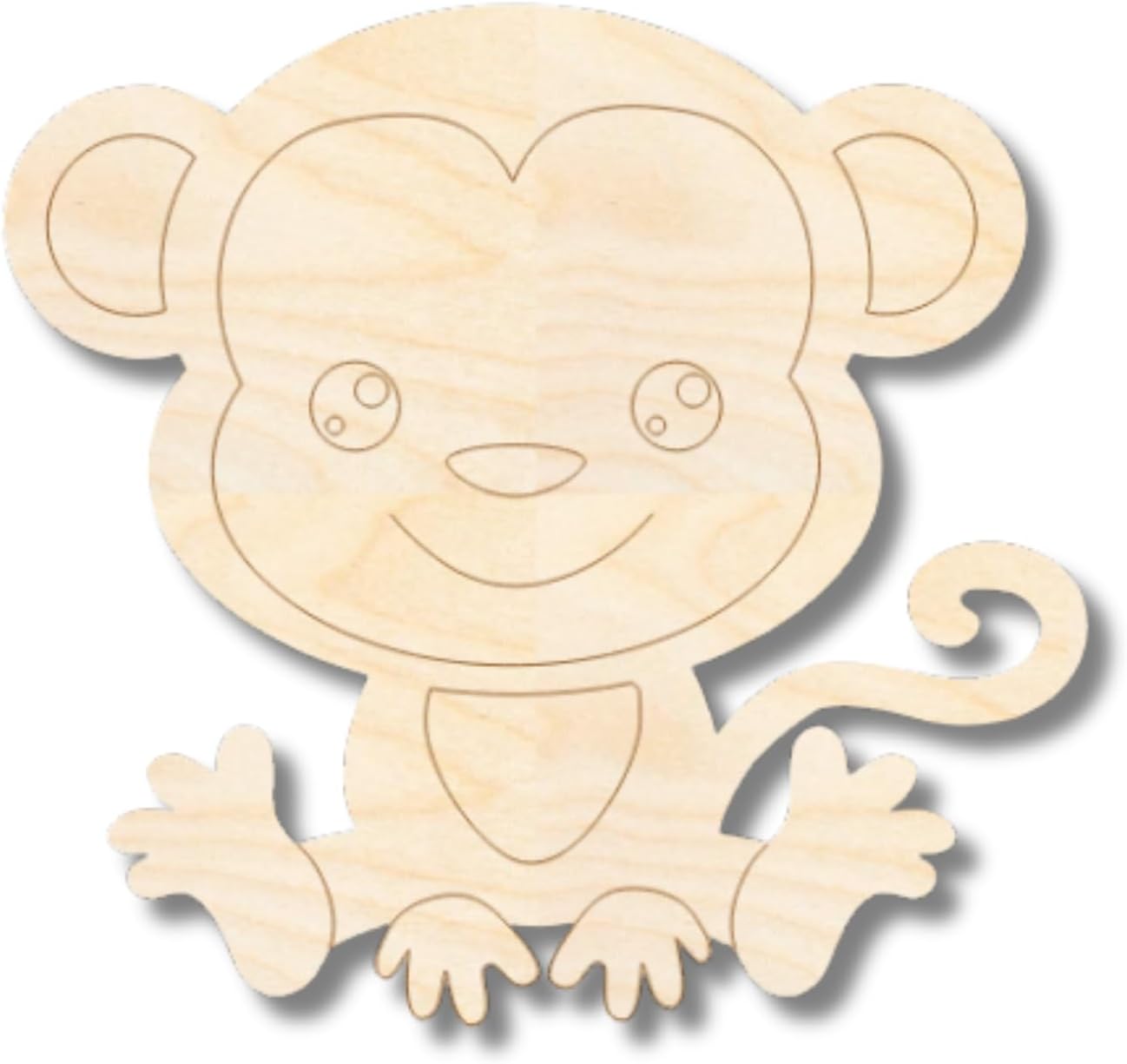 Unfinished Wood Etched Monkey Shape | Paint By Line Crafts | up to 30" DIY 16" / 1/4"