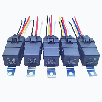 40/30 Ampere 24 Volt DC Automotive Relay, with Wiring Harness 5-core Connector, Heavy-Duty 12/16AWG hot-dip Galvanized Copper Wire, 5-core SPDT Pure Copper Coil Waterproof Relay. 5-piece Set.