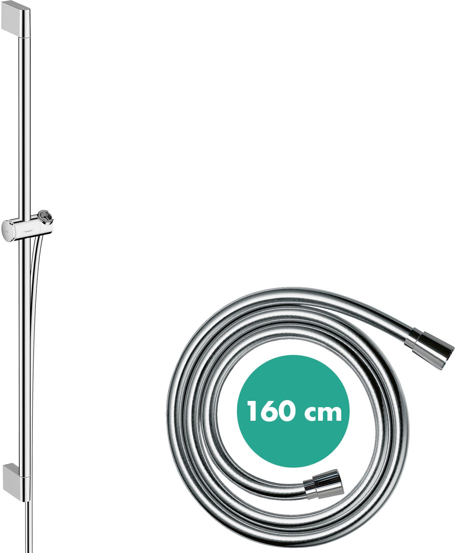 Hansgrohe Shower Rail Pulsify S, Shower Raiser Rail 65 cm with Shower Head Holder And Isiflex Shower Hose 1.60 m, Chrome, 24401000