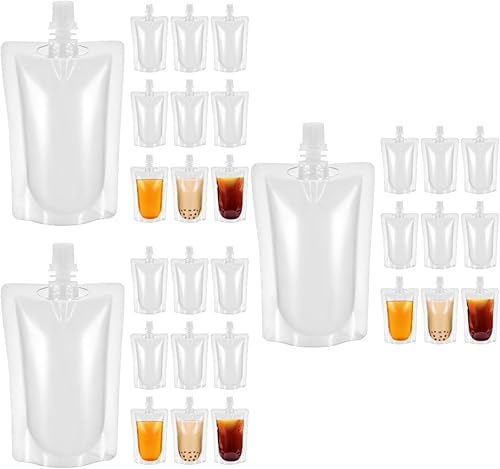Miniatura 1 de Angoily 150 bolsas de bebidas de plástico de 3.4 fl oz con boquilla de plástico, bolsas transparentes para bebidas con tapa de boquilla, a prueba de