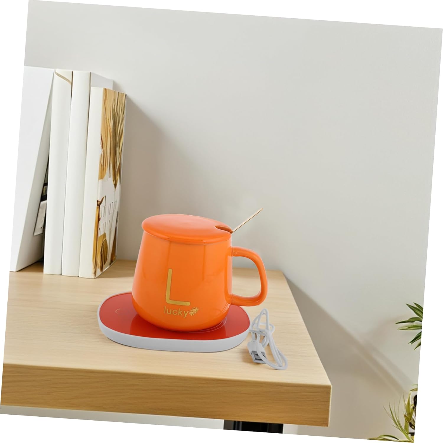 1set Electric with Lid and Spoon Instant Heating Cup for Hot Drinks Christmas and Birthday Ergonomic Design with Antislip Features