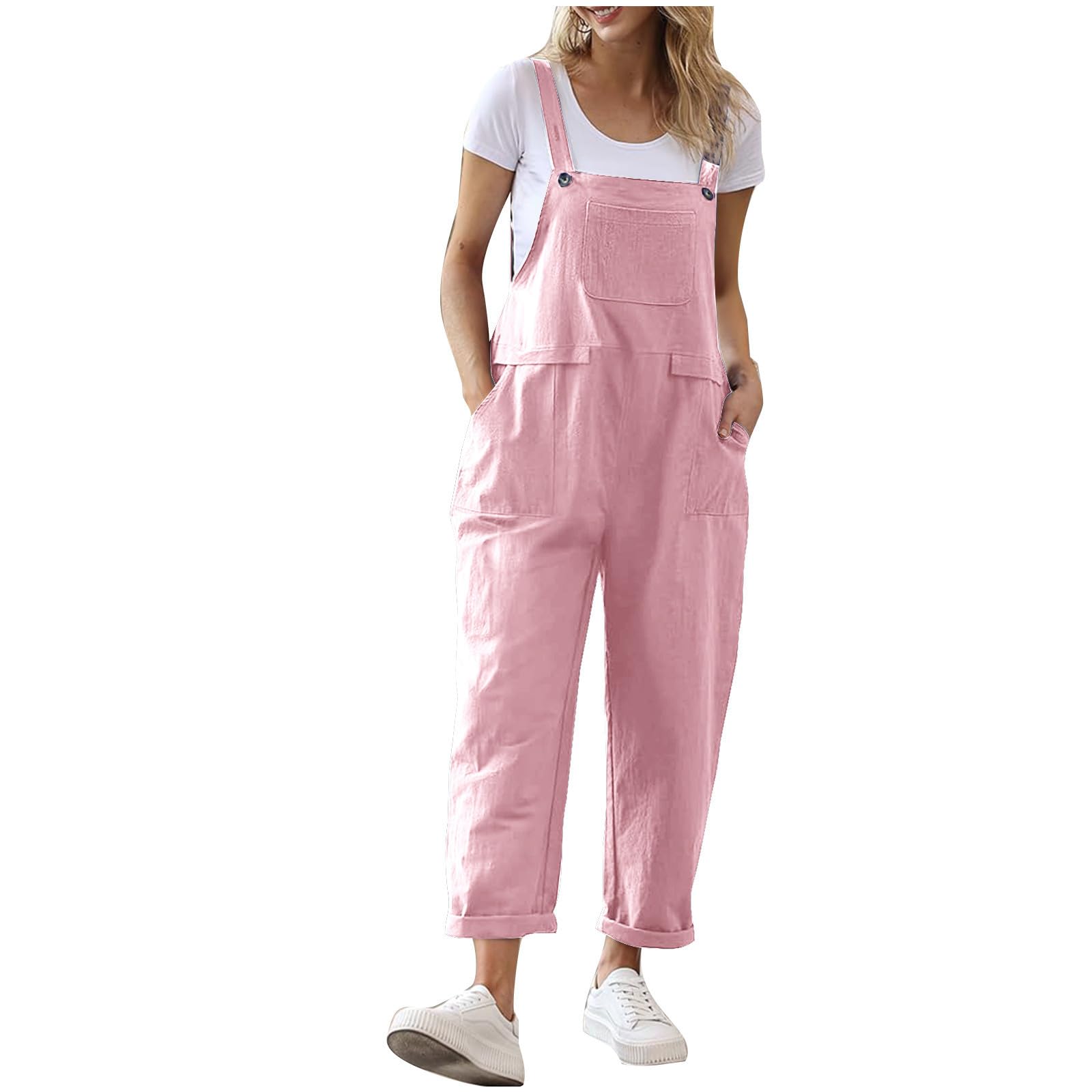 Jumpsuits Donna Senza Maniche Casual Baggy Locker Salopette Spaghetti Spalline Oversize Pantaloni Lunghi Estensibili con Tasche 2024 Salopette Donna