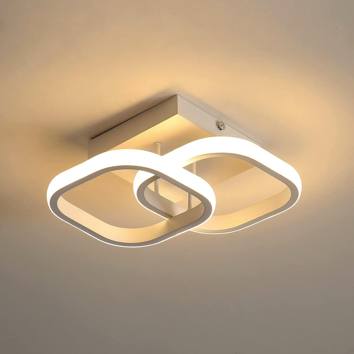 Groeien 22W | 3 Color Modern LED Twin Loop Ceiling Lamp for Entrance Hallway Office Bedroom Kitchen Living Room Ceiling Light Lighting Fixtures(Warm+Natural+Coolwhite)(Twin Loop, 1, Count)