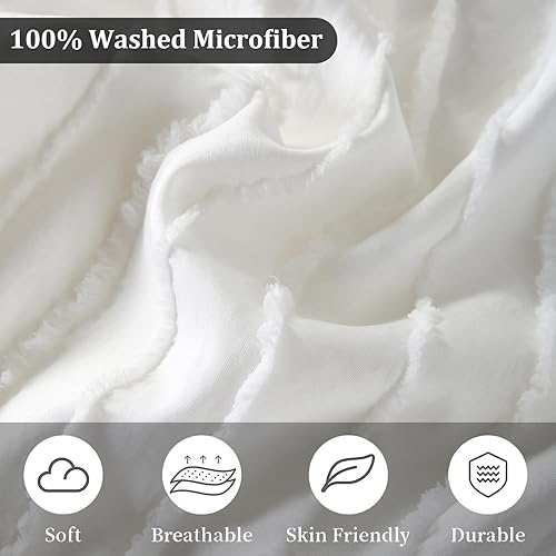 Miniatura 5 de Nayoroom Juego de funda de edredón bohemia, tamaño Queen, color blanco, con textura de cheurón, juego de ropa de cama de 3 piezas de microfibra
