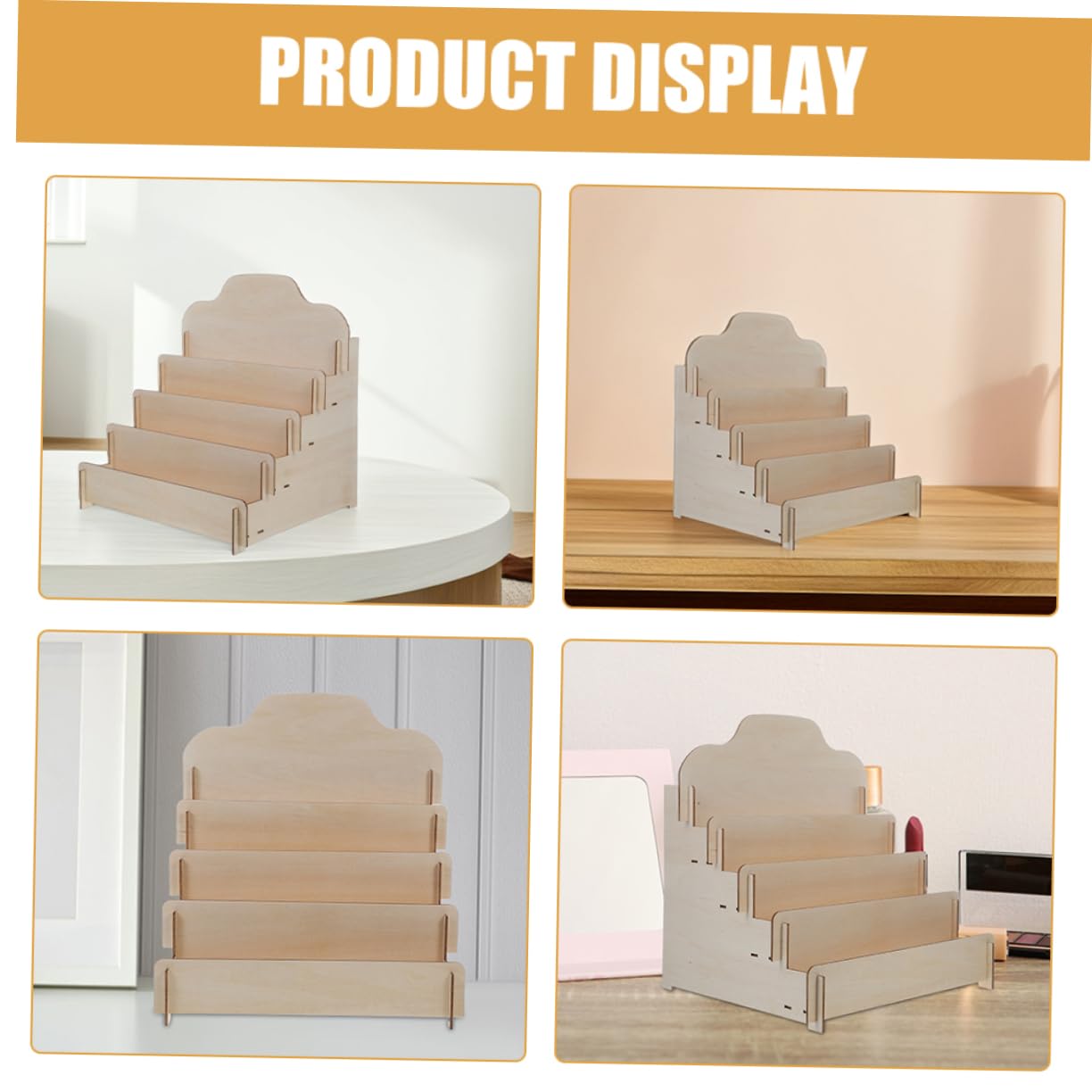 SOLUSTRE Présentoir à Cartes Postales Élégant Structure à Niveaux en Bois Support Multifonctionnel pour Cartes de Visite et Événements de Vente Détail