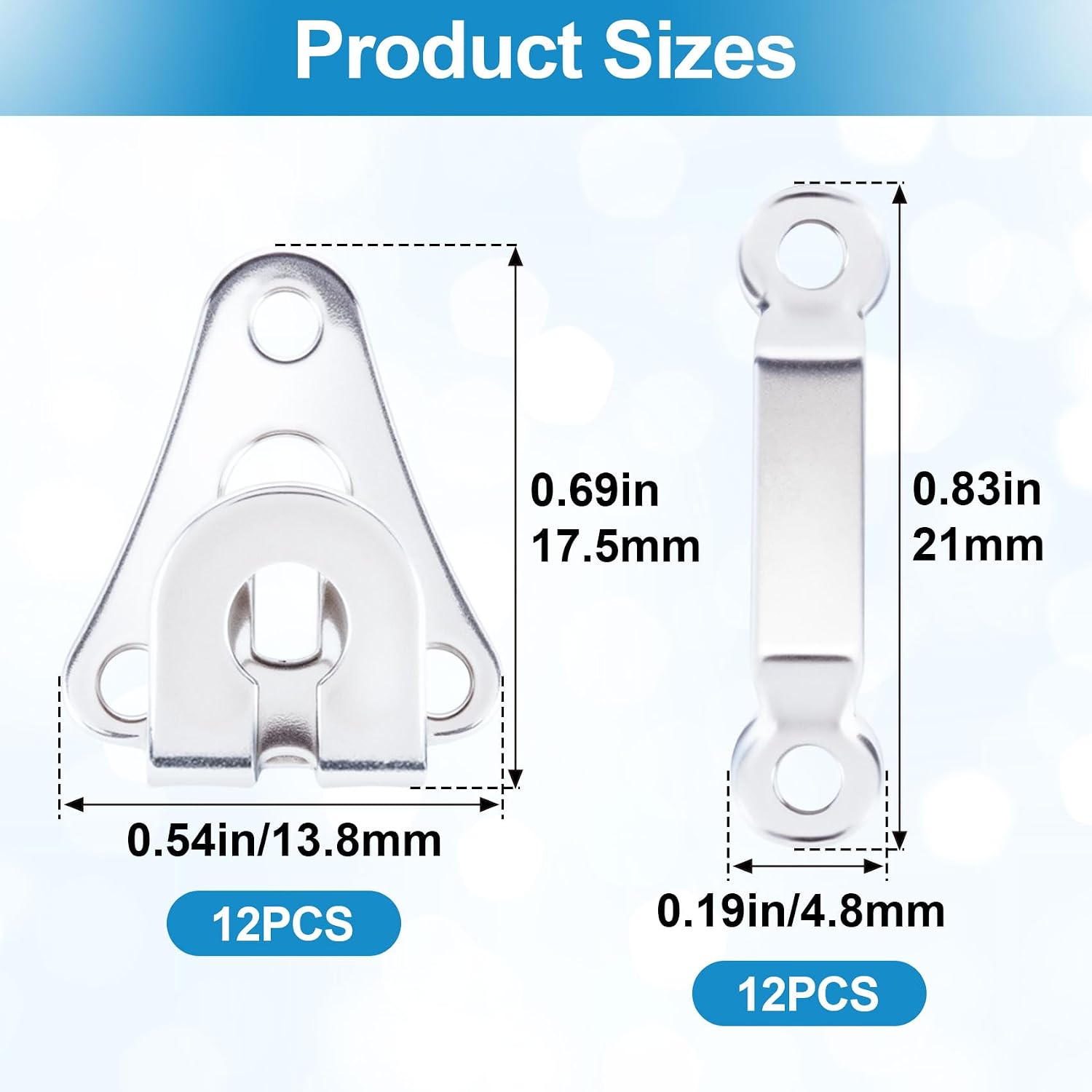 CustomyLife 12 Sets Sewing Hooks and Eyes Closure, Stainless Steel Pant Waist Hooks Replacement, Sewing Fasteners for Clothing Skirt Trousers DIY Craft- Silver