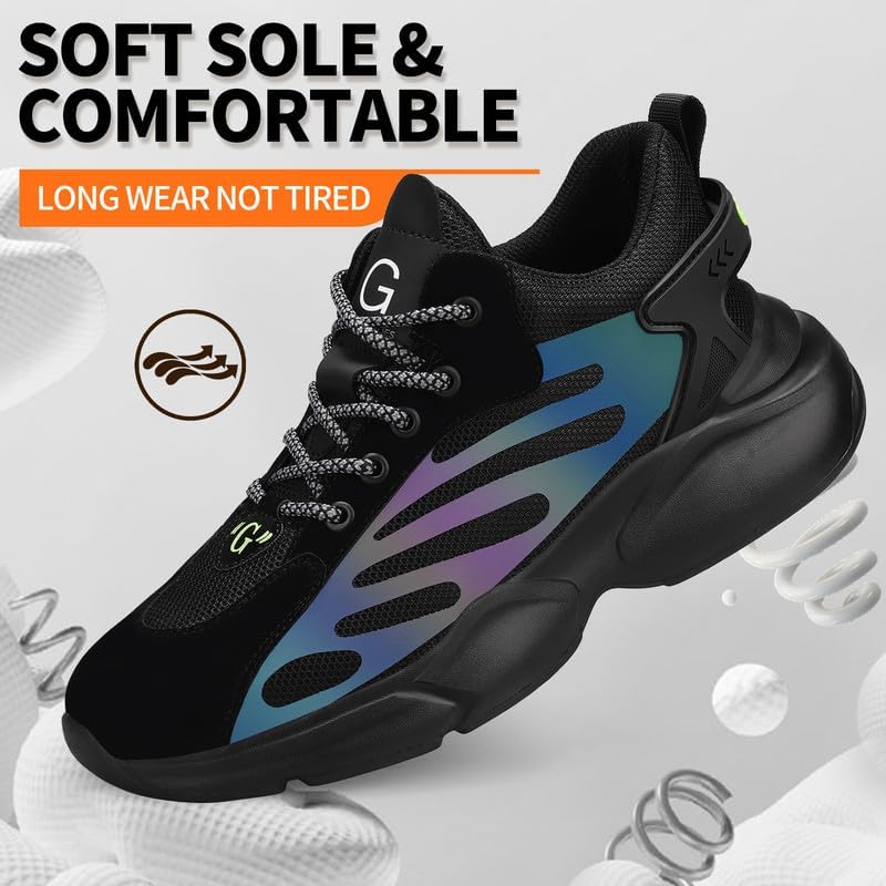 Miniatura 5 de BAIYIJIA Steel Toe Shoes for Men No Slip Work Shoes Construction Industrial Work Tennis Shoes Safety Shoes Lightweight Steel Toe Sneakers for Men