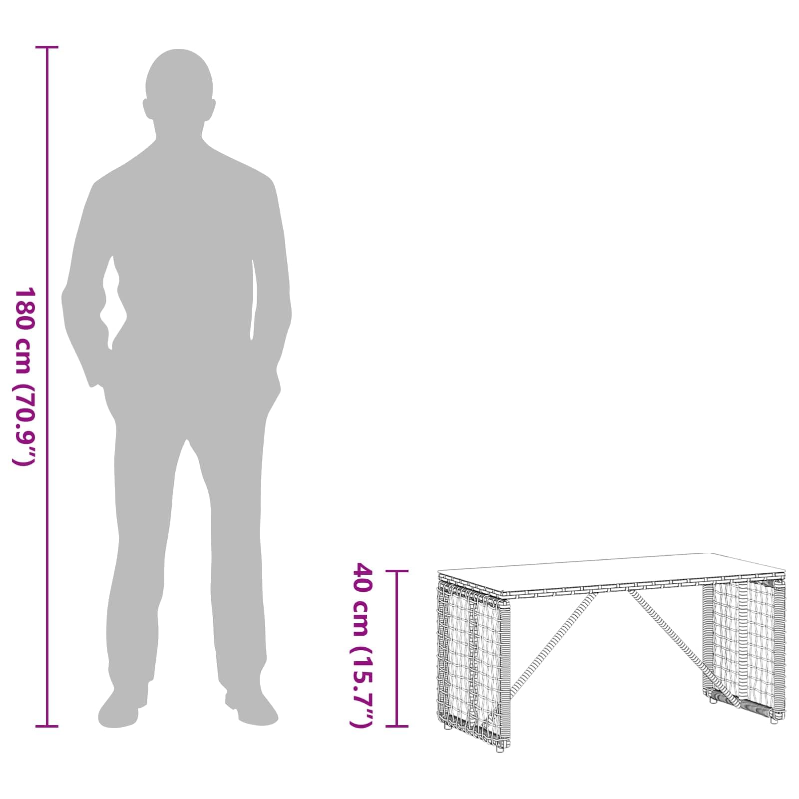 Tavolo da giardino, terrazza, balcone, in rattan sintetico e vetro, 80 x 40 x 40 cm, resistente alle intemperie, per giardino, terrazza, balcone, look rustico per cene e caffè all'aperto