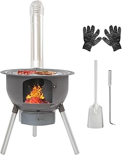 Multifunction Wood Burning Stove with Grill Rack, Camping Hot Tent Wood Stove with Chimney Pipes, Large Portable Alloy Steel Tent Stove for Outdoor Heating & Cooking, Ice Fishing, Hunting