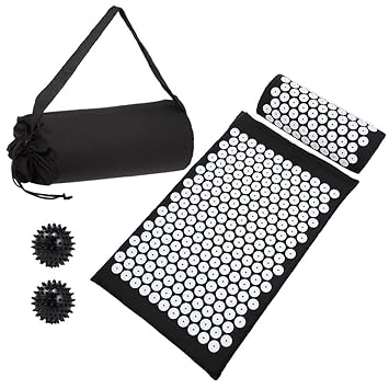 Wowobjects Acupressure Mat with Pillow Ball Set for Relieving Stress Back Neck Pain Health Care Yoga Mat Acupuncture Massage Mat Pillow Ball