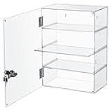 Acrylic Display Case with Lock Key 4 Tier Clear Display Case Locking Cabinet for Collectibles Figure Knife Rock Perfume Countertop Retail Showcase Display Box Wall Mount with Shelves 11.8x5.9x15.7 in