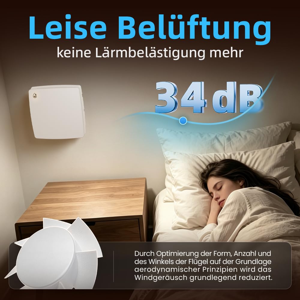 100mm Leiser Badlüfter mit Feuchtigkeitssensor – Weiß