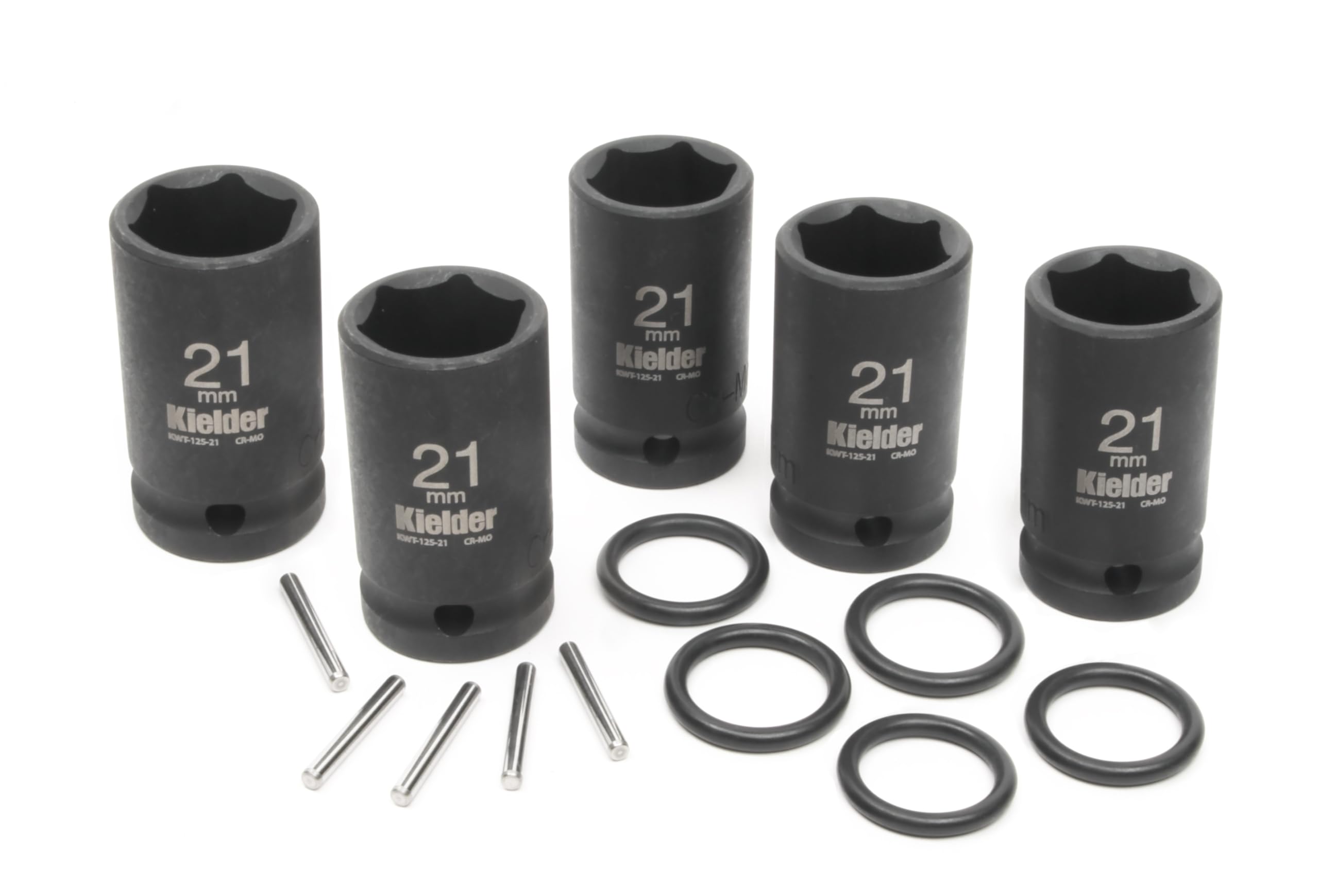 Kielder KWT-125-PO5 1/2" Mid-Size 21mm Scaffolding Impact Sockets (52mm Long) with Pin & O-Ring (5 Pack)