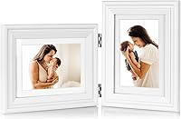 Vista 10 de Marco de fotos de madera doble con bisagras de 5 x 7 pulgadas horizontal y vertical en gris, pantalla de 4 x 6 pulgadas con paspartú o 5 x 7