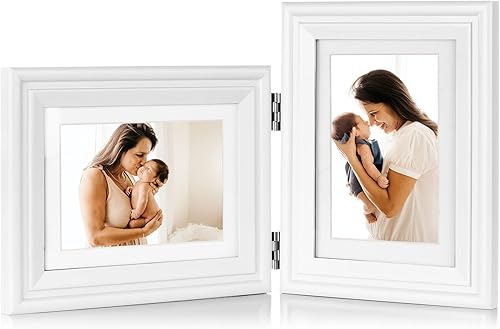 Miniatura 10 de Tamolus Marco de fotos de madera doble de 5 x 7 pulgadas horizontal y vertical en color verde azulado, pantalla de 4 x 6 pulgadas con paspartú o 5 x