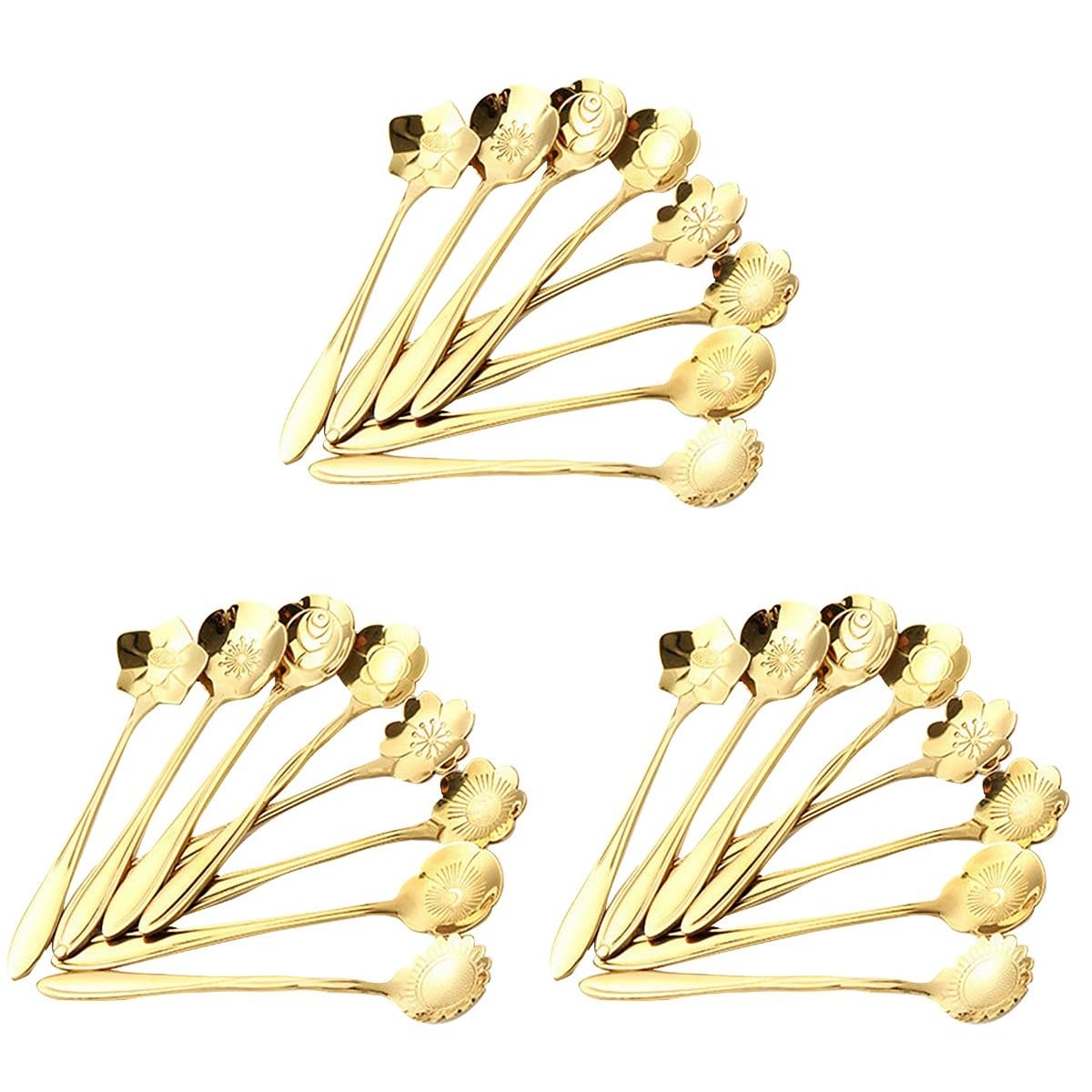 Cabilock Juego De 3 Cucharas Metálicas Surtidas Con Forma De Flor Resistentes Para Servir Postres Café Y Té Para El Hogar Y Para Regalar (8 Unidades)