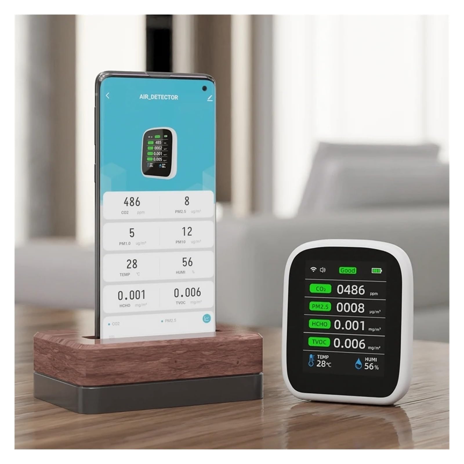 Monitor Jakości Powietrza, WIFI 8 W 1 Monitor Jakości Powietrza CO2 HCHO TVOC PM1.0 PM2.5 PM10 Tester Miernik Temperatury I Wilgotności Detektor Dwutlenku Węgla