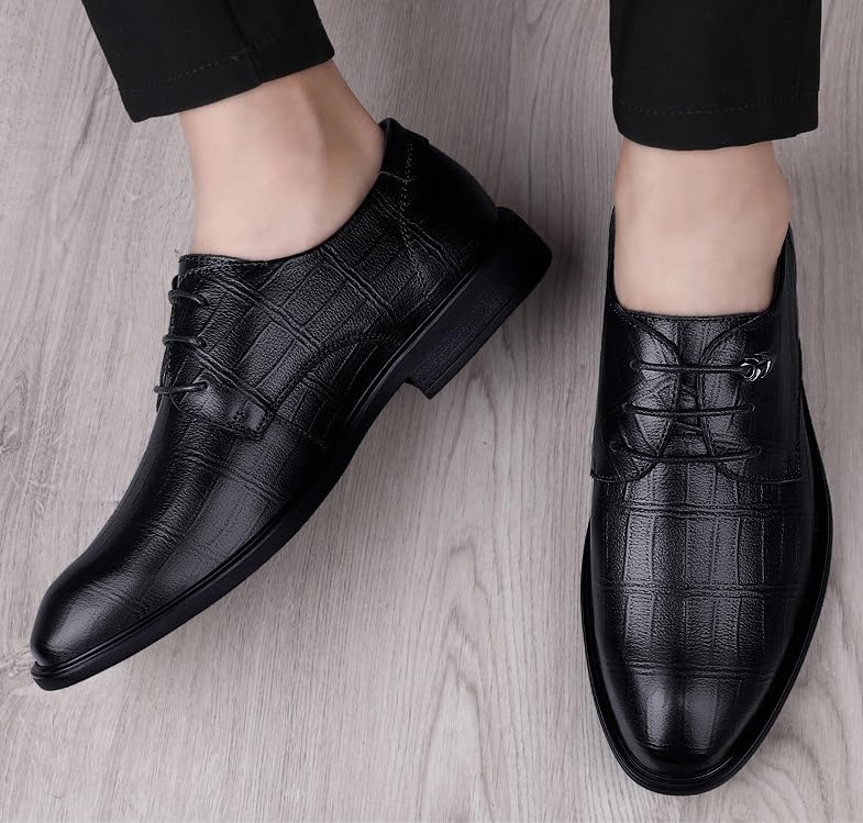 Men's Leather Oxford Shoes Lace-Up Pointed-Toe Classic Business Non-Slip Formal Dress Comfort Shoes3