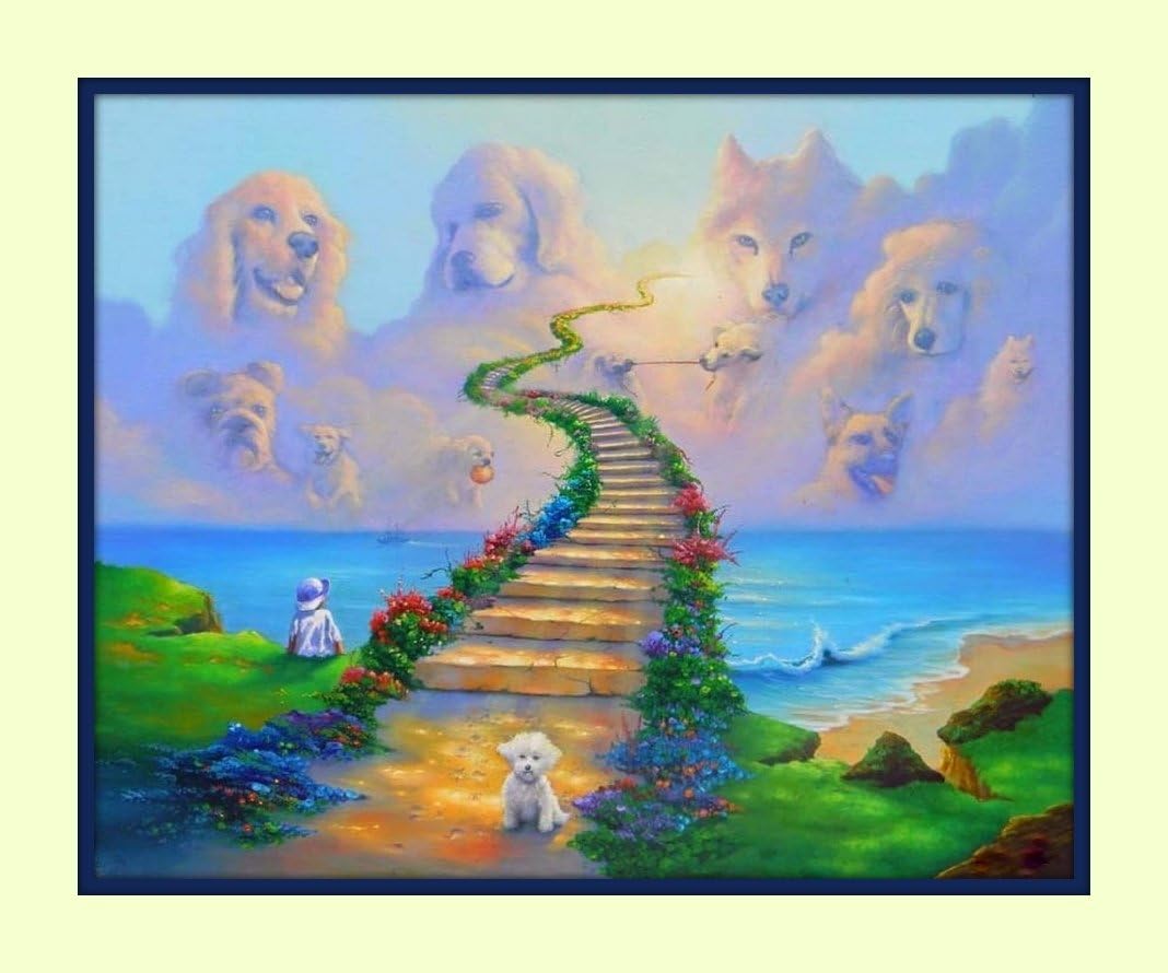 Treasure Chest Shoppe Rainbow Bridge All Dogs Go to Heaven Spaniel Shepherd 11x14 Matted 8x10 Art Print Pet and Poem Sympathy Memorial Stairway to Heaven