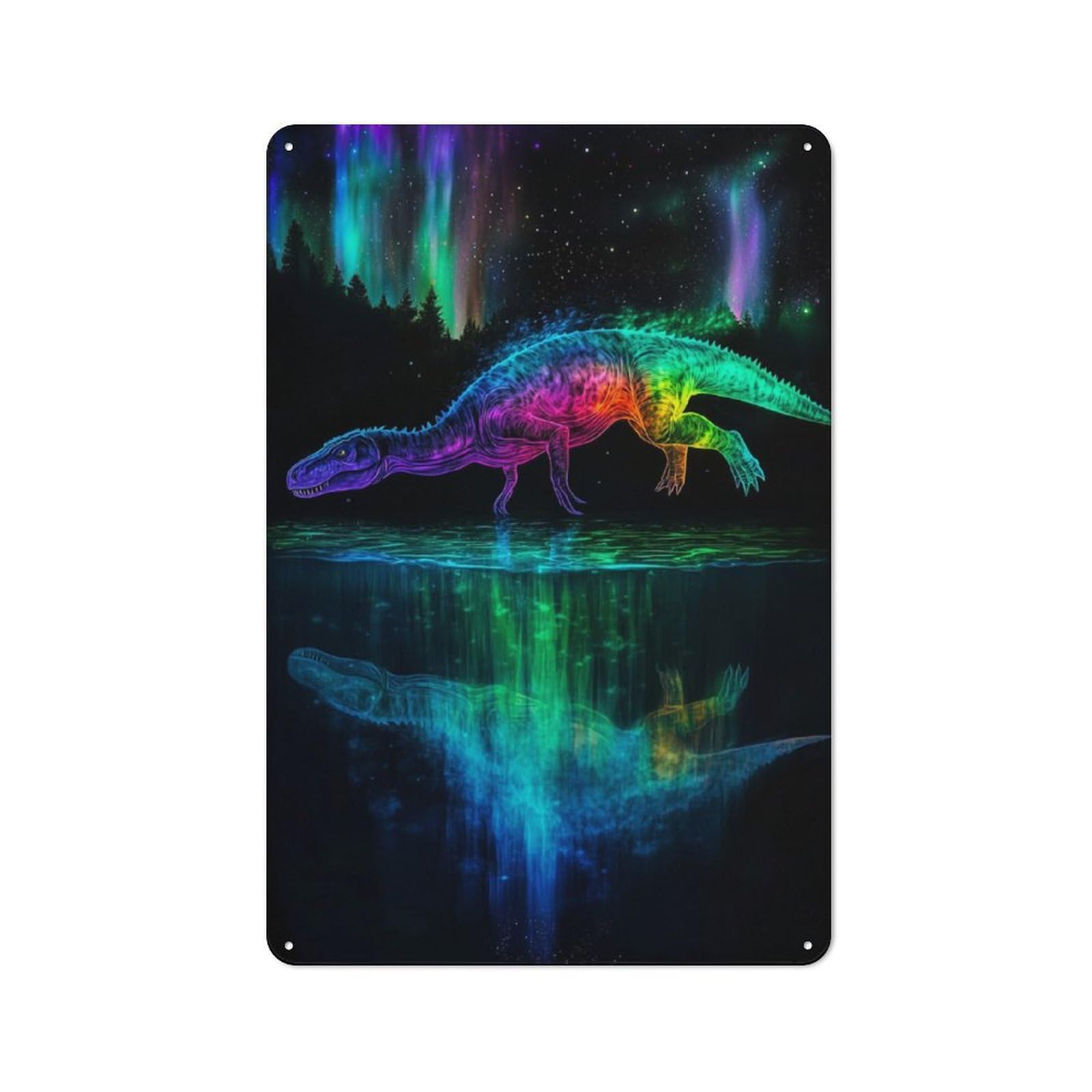 Junmoney Dinosaur Aurora Borealis Vintage Tin Wall Plaque 30X20cm For Workshop Wall, A Decorative Christmas Gift For Makers And Diy Enthusiasts