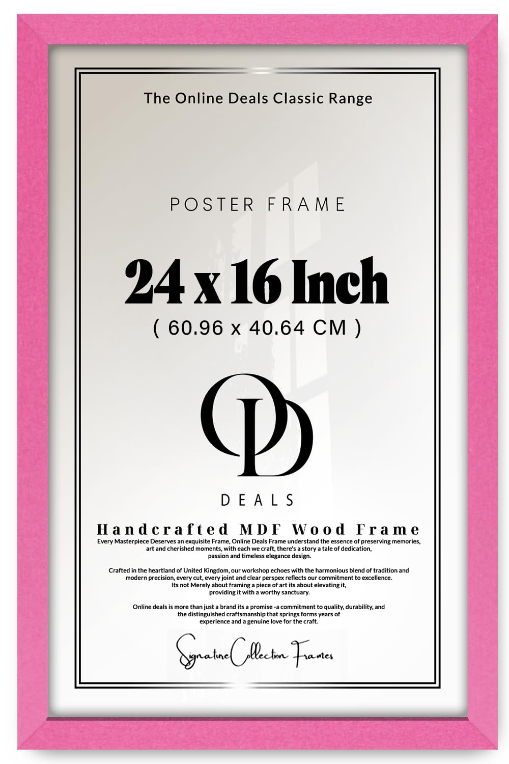Od Deals Pink | Classic Engineered Wood Finish 24 X 16 Inch Poster Picture Frame — Sleek Sturdy Profile For Home Decor And Wall Art With Protective Clear Sheet (60.96 X 40.64 Cm) For Living Rooms