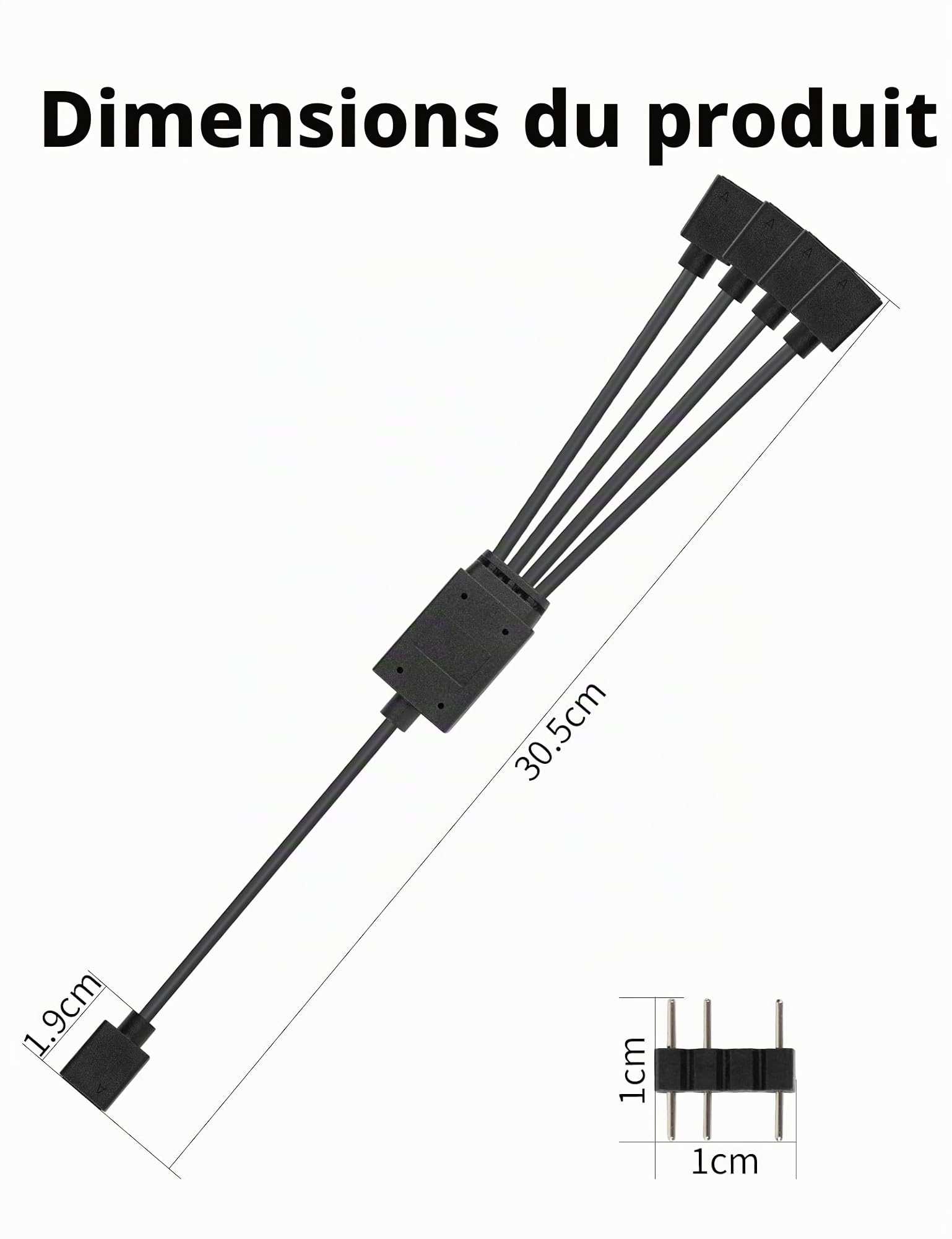 upHere ARGB 3Pin Câble répartiteur de Ventilateur 1 à 4 Splitter Cable répartiteur connecteur pour Bande LED,30 cm avec Broches mâles（53ARGB）