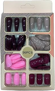 أظافر تركيب صناعية عن طريق الضغط مثالية للحفلات بشكل بيضاوي بــ 4 أشكال، 96 قطعة N1