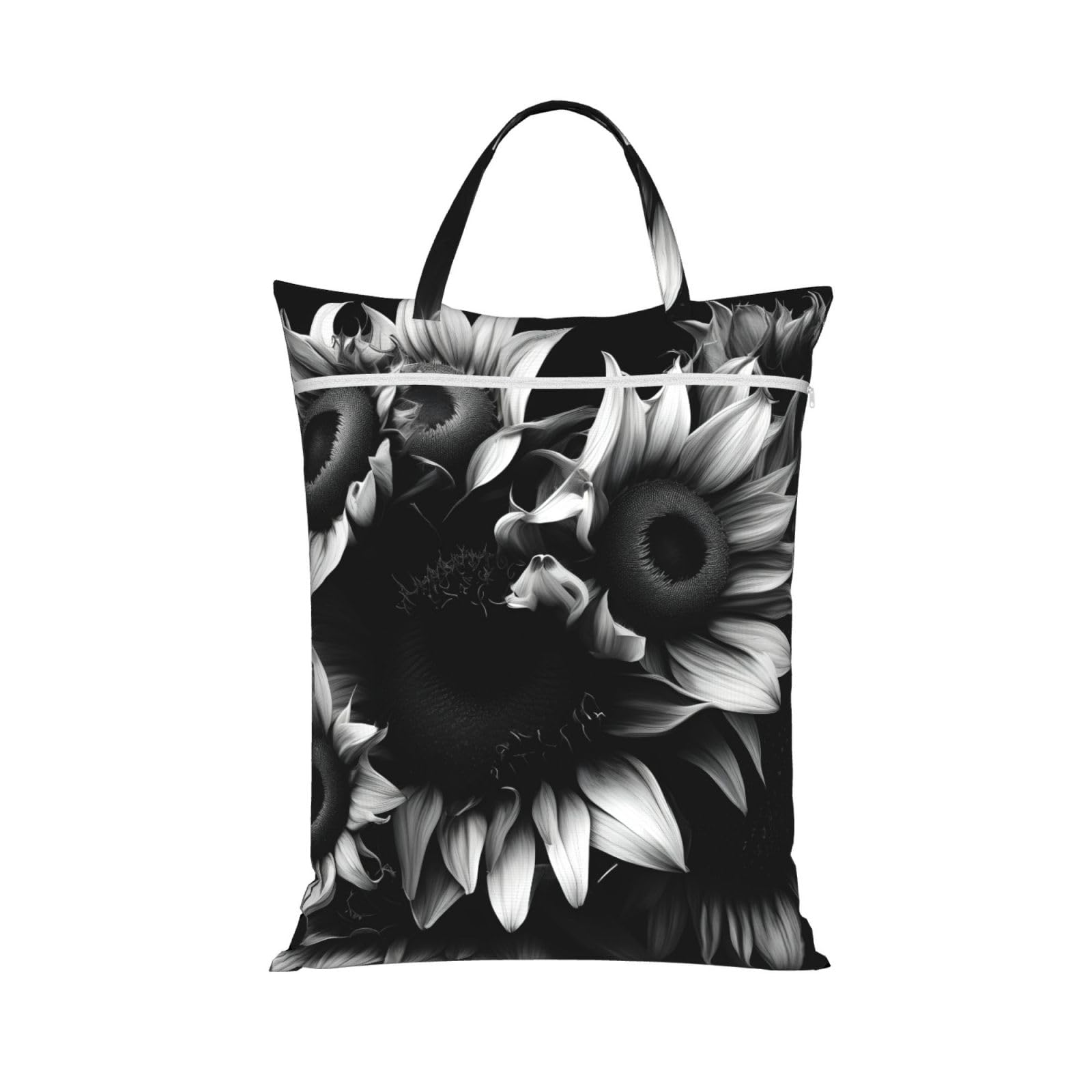 Pphgut 1 Pc Black And White Sunflowers Print Travel Laundry Bag Portable Dirt Clothes Bags Daily Hiking Camping Vacation