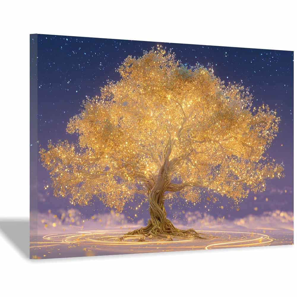 HOQIU Tree Wall Art Seasons moon tree artwork, home canvas prints, for Bathroom Living Room Bedroom(Multicolor)-60x80cm Framed