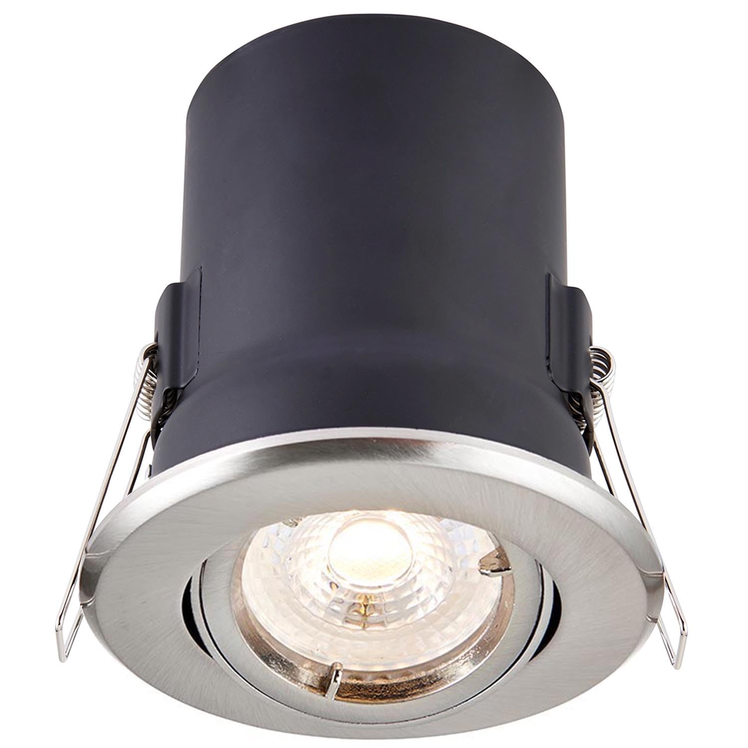 Fire and Acoustically Rated Downlight | Adjustable Tilting Head | Satin Nickel | LED Compatible Dimmable