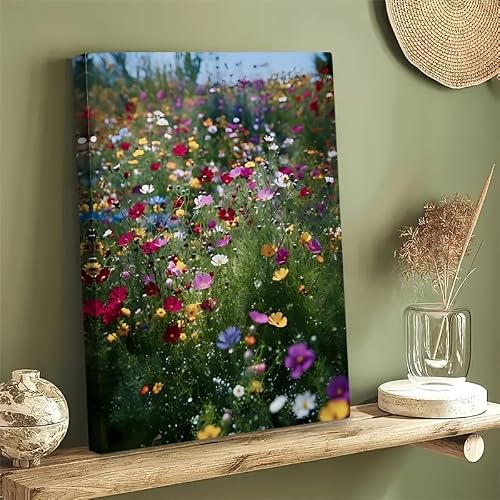 Ukixom Frameless Vibrant Wildflower Field Canvas Art Painting Style, Perfect For Living Room Office Vibrant Wall Decor Detailed Petal Art(90X140cm(35X55in)/Unframed)
