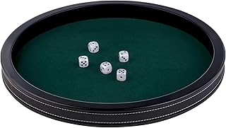 Engelhart-300802 – Poker Tisch Einsatz Rund 39,8 cm Deluxe – Schwarzes Kunstleder – Grünes Filz Inlay – Hohe Ränder – 5 Würfel Inklusive – Würfelspiel Zubehör